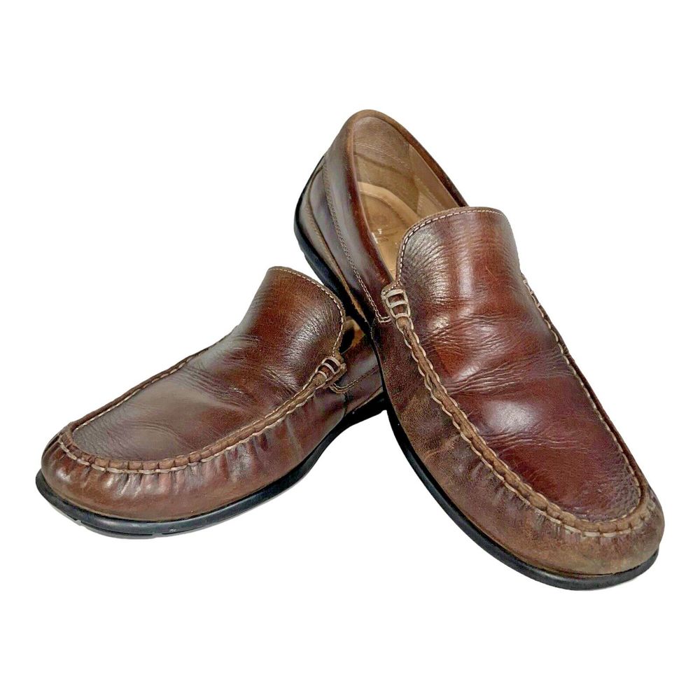 Ecco Size US 8/8.5 Classic 2.0 Loafer Shoes Brown Moc Toe Leather Slip-On